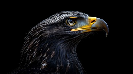 Obraz premium Isolated Bald Eagle Staring Upward with Intensity - A striking portrait of an isolated Bald Eagle capturing its focused gaze and majestic features, symbolizing strength, freedom, and nature's beauty.