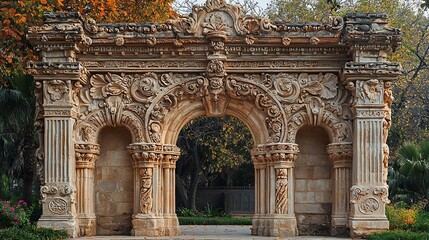 Obraz premium Spanish architectural detail featuring a carved stone archway with beautiful intricate designs 