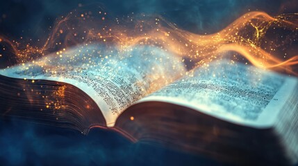 Open Bible Radiating Brilliant Light and Spiritual Energy in a Mystical Atmosphere