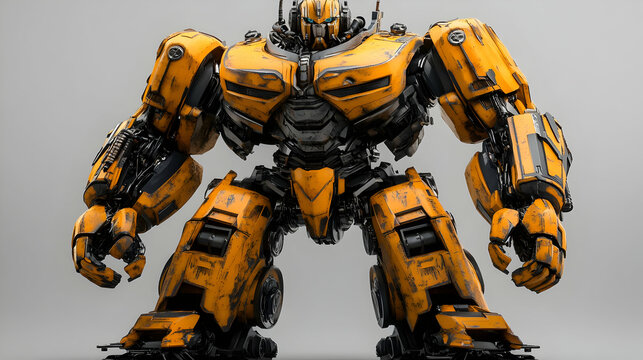 3D Render of a Weathered Yellow Robot