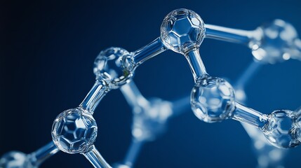 A close-up of a molecular model made of glass spheres and rods.