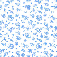 Blue flowers leaf pattern cute line