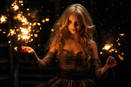 The Celebrant Waved an Ignited Sparker Its Glowing Embers Painting a Shimmering Trajectory Amidst the Enveloping Darkness