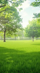 Fototapeta premium Lush green lawn with a few trees in the background , natural, outdoors, trees