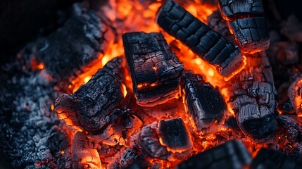 Fototapeta premium Glowing Embers Burning Brightly In A Charcoal Fire