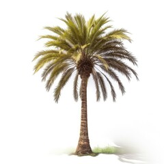 Single date palm tree isolated on white.