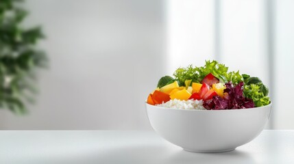 Fresh and Colorful Salad Bowl with Vibrant Vegetables and Rice