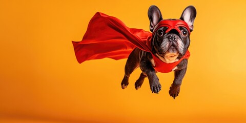 Dog in Superhero Costume Flying