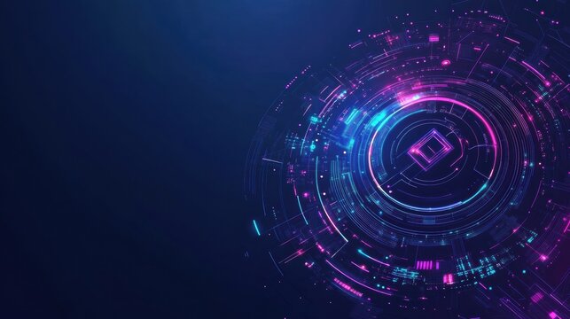 Digital AI chip merges with abstract technology brain design, showcasing vibrant colors and intricate patterns against a dark blue backdrop. Generative AI
