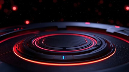 Obraz premium A futuristic, circular design with glowing red accents against a dark background, evoking a high-tech, sci-fi aesthetic.