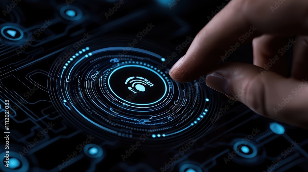 Poster a futuristic interface displays a glowing touchpoint, highlighting technology and interaction throug