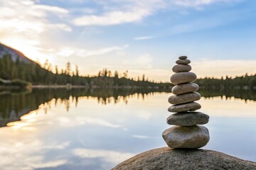 zen stones on the lake
