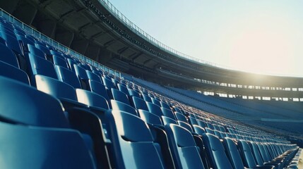 Fototapeta premium Under the blue sky, the empty stadium seats symbolize the broad prospect and infinite yearning for sports