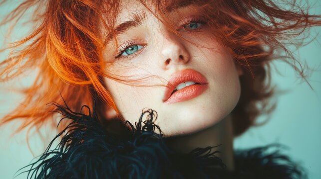Brunette Woman's Portrait, a close-up view highlighting the woman's expressive features and flowing brown hair, capturing her unique beauty and character in soft tones.