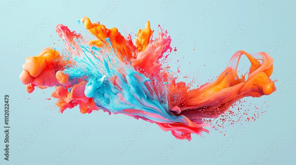 Poster vibrant abstract ink splash, fluid brush strokes merging seamlessly, rich colors blending in a grace
