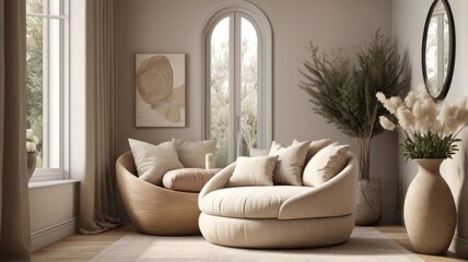 Neutral Virtual Background: Modern Minimalist Living Room
