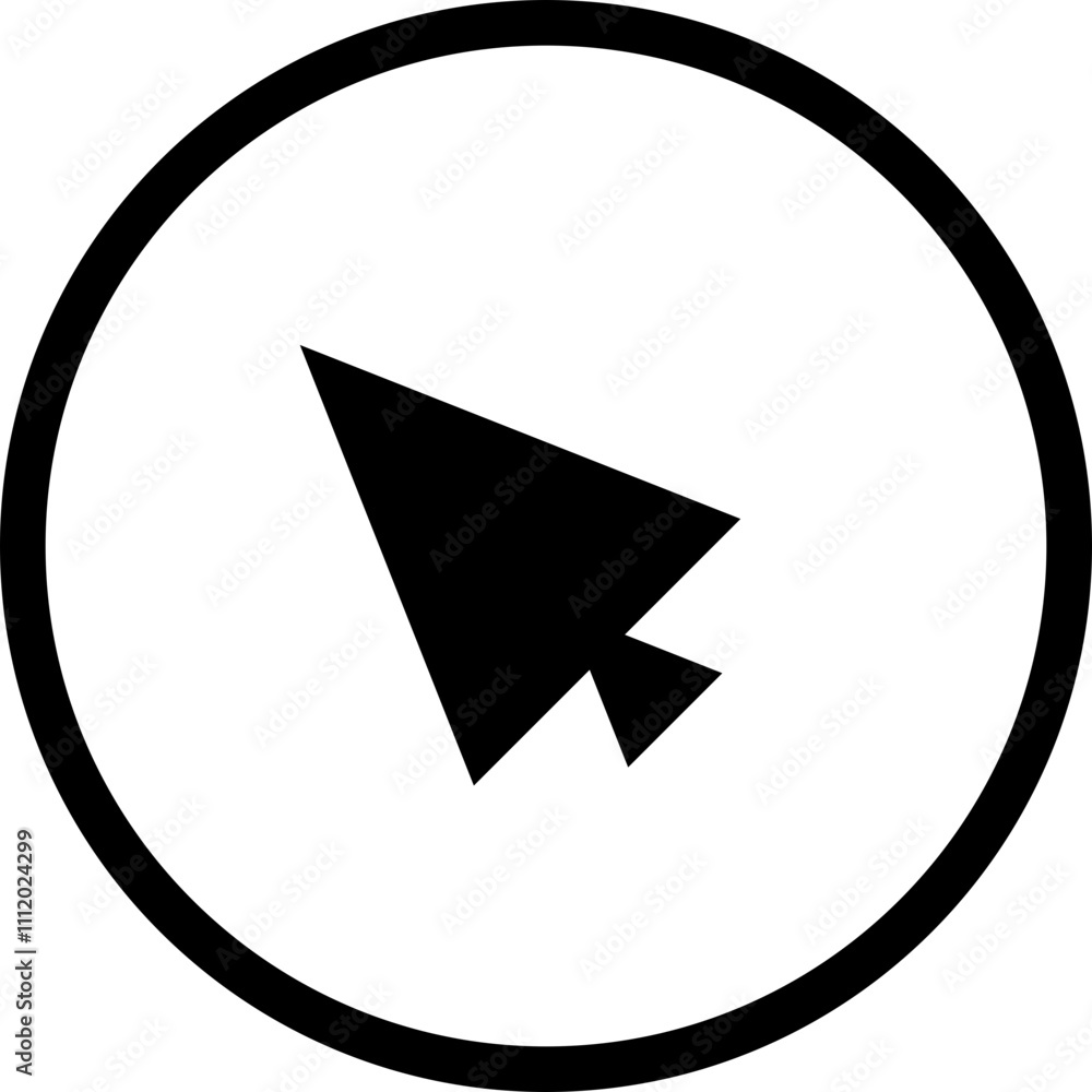 Poster black arrow cursor icon on a plain white background in a circular outline for digital design purpose