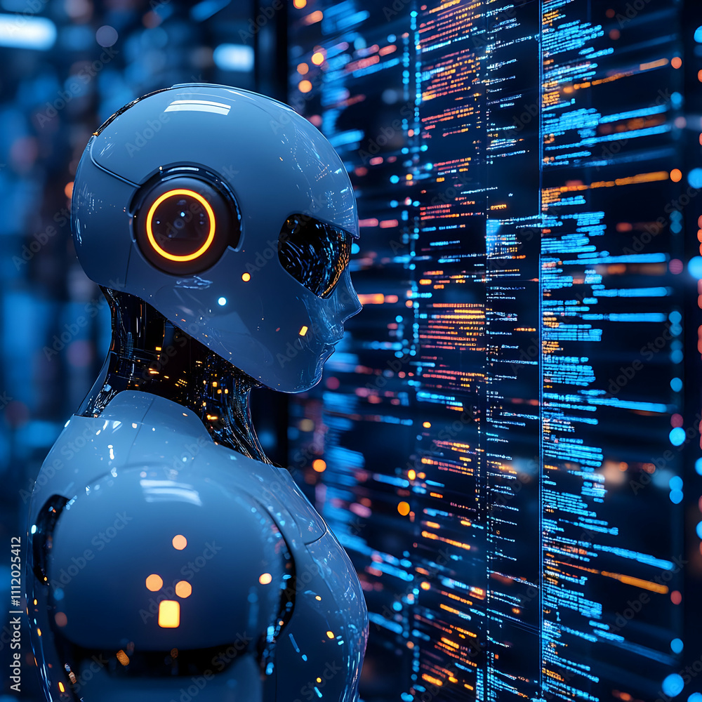 Poster ai robot analyzing code 3d illustration