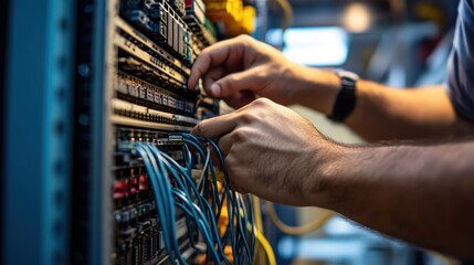 Technician working on server rack