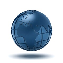 High-Resolution 3D Render of a Shiny Blue Globe on White Background, blue globe isolated on white
