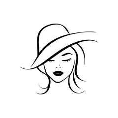 Black silhouette woman face icon vector,pretty girl logo, beauty portrait