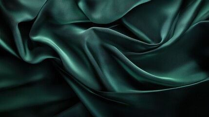 Fototapeta premium Luxurious emerald green satin fabric with smooth and elegant folds.