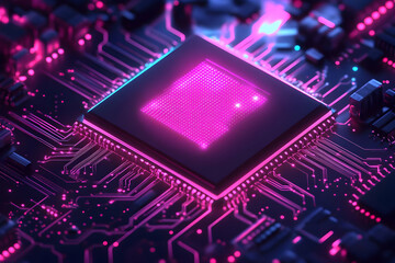 Neon Pink Circuit Board 3D Illustration