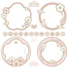 梅の花　シンプルなフレームとアイコンセット