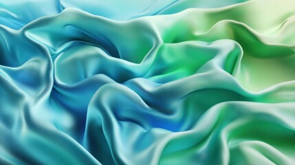 Obraz premium Elegant waves of blue and green silk fabric, creating a serene and luxurious texture.