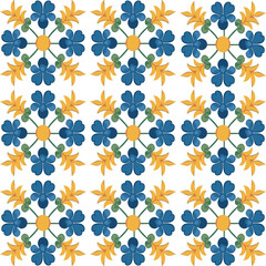 Vector beautiful blue and yellow floral minimalistic pattern. Simple ornament. Stylized floral in retro style.
