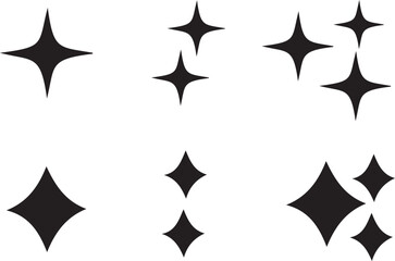 sparkle star icon set. simple star burst symbol. transparent png and vector illustration.