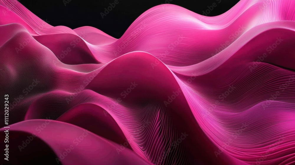 Poster abstract pink waves flowing across a dark background, creating a sense of motion and serenity.