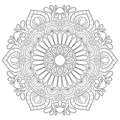 Simple circular pattern in the form of a mandala. Henna tatoo mandala. Mehndi style. Decorative pattern in oriental style. Coloring book page.