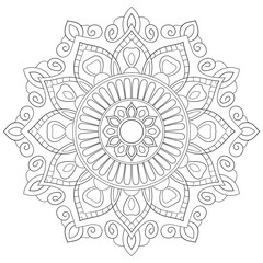 Simple circular pattern in the form of a mandala. Henna tatoo mandala. Mehndi style. Decorative pattern in oriental style. Coloring book page.