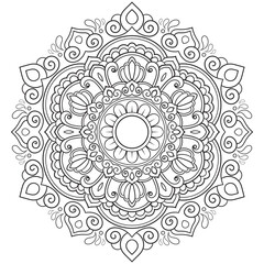 Simple circular pattern in the form of a mandala. Henna tatoo mandala. Mehndi style. Decorative pattern in oriental style. Coloring book page.