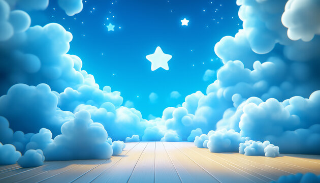 Cute baby background, white clouds on the blue background