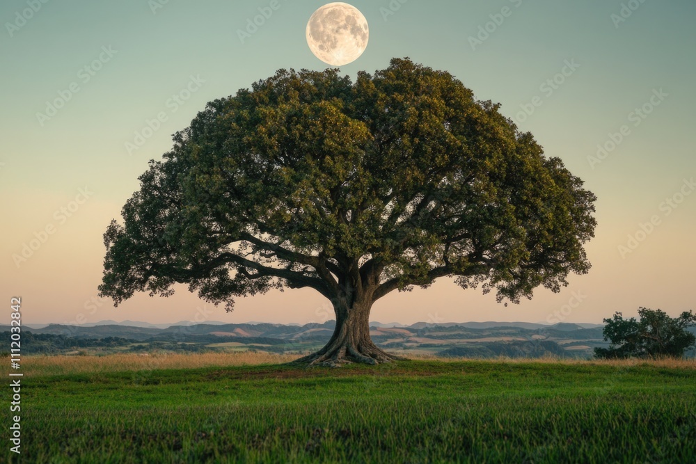 Canvas Prints tree in field at night