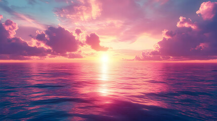 Obraz premium Pink Sunset Ocean Background Illustration
