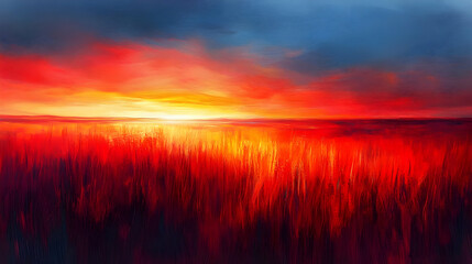 Fototapeta premium Fiery Sunset Landscape Painting
