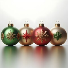 Christmas decorations in different colors on a white background