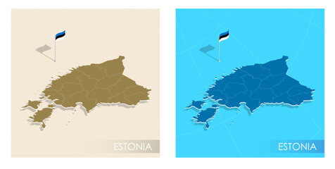 Estonia country flag installed on geographic positioning map point of country territory. Estonian commonwealth banner on land and sea. Festive patriotic HD format template for independence day