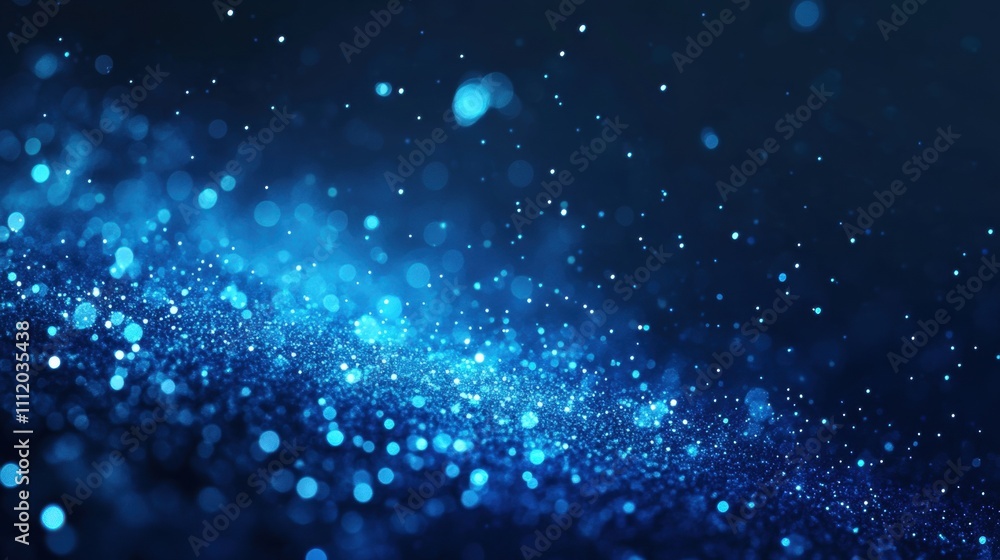 Poster a mesmerizing blue sparkle effect with shimmering particles, creating a dreamy underwater atmosphere