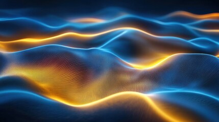 Obraz premium Abstract rendering of flowing waves in blue and orange tones, creating a dynamic and vibrant visual.
