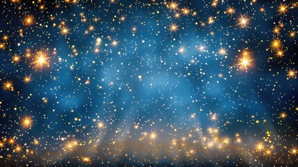 Naklejka premium Dark blue starry background with golden sparks twinkling lights