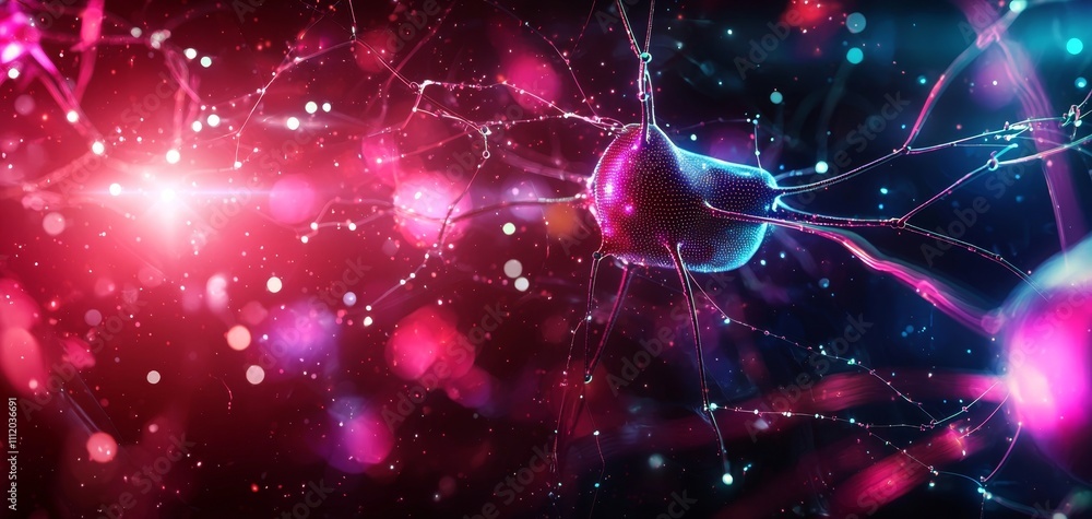 Poster a vibrant, abstract illustration of neurons, showcasing intricate connections and glowing colors, re