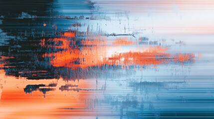 Obraz premium Abstract digital artwork featuring vibrant blue and orange hues with a textured, distorted effect.