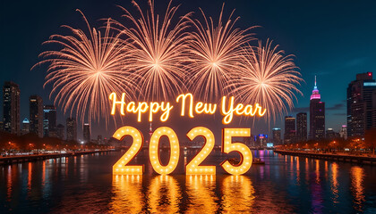 Happy new year 2024, night cityscape, Ai generated