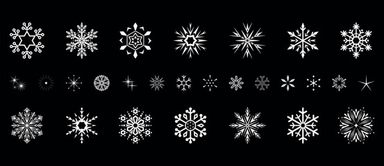 Snowflakes icon collection. Graphic modern black and white ornament.