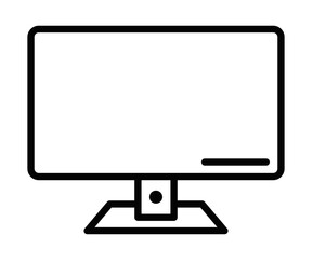 Outline icon of a computer monitor with stand. Editable stroke.