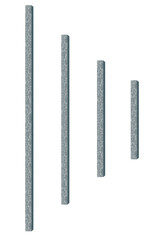 Short and long vertical plastic beams. On isolated transparent background.